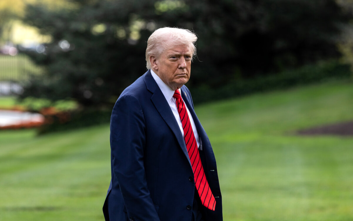 President Donald Trump returns to the White House from a visit to Walter Reed National Military Medical Center in Washington, on Oct. 10, 2025. (Anna Rose Layden /Getty Images)