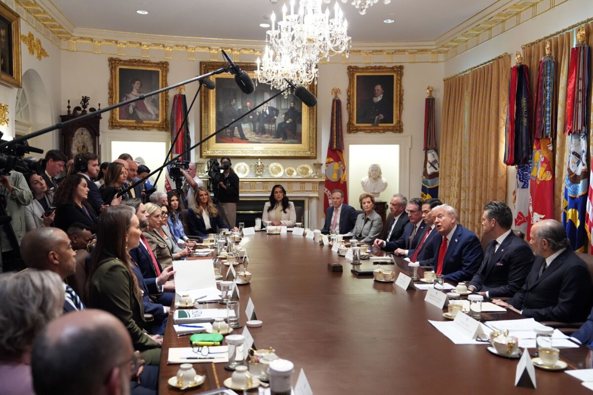 President Donald Trump speaks during a Cabinet meeting at the White House on Oct. 9, 2025. (Evan Vucci/AP Photo)