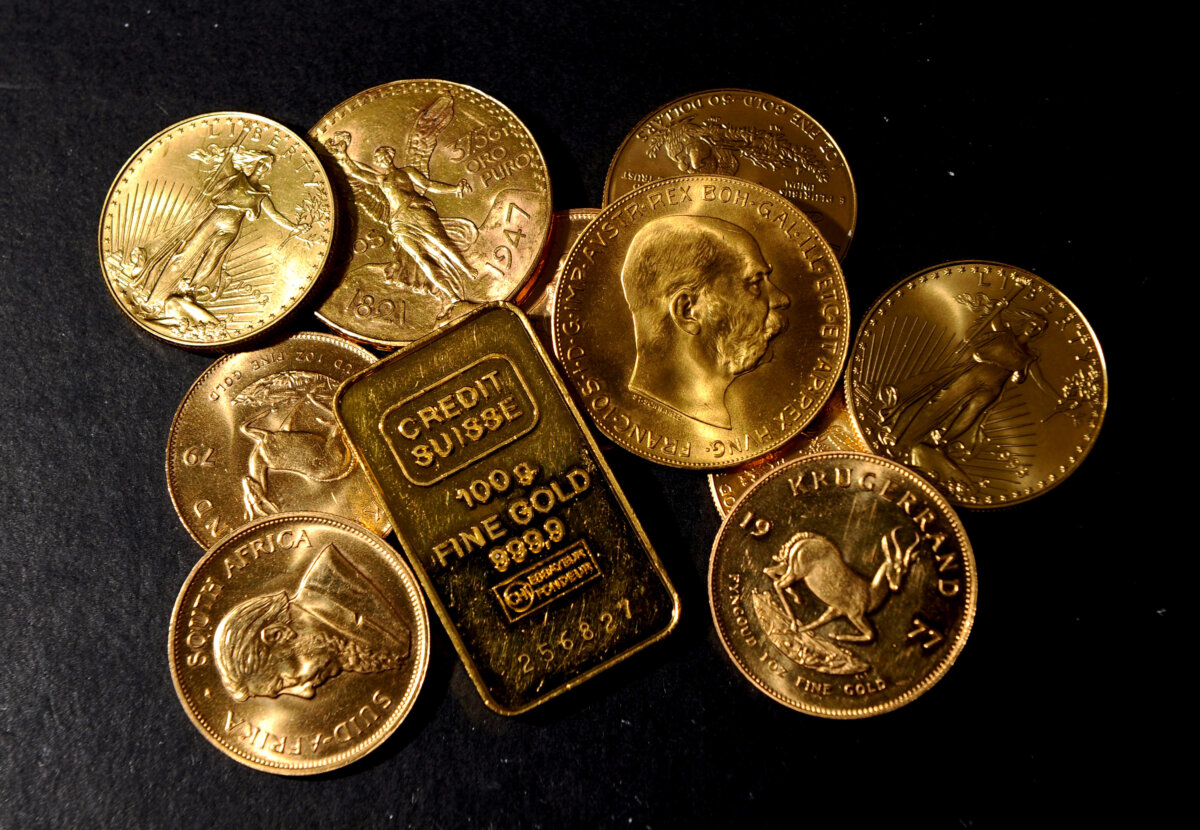 Gold coins are on display for sale in Los Angeles on Nov. 9, 2010. (Kevork Djansezian/Getty Images)