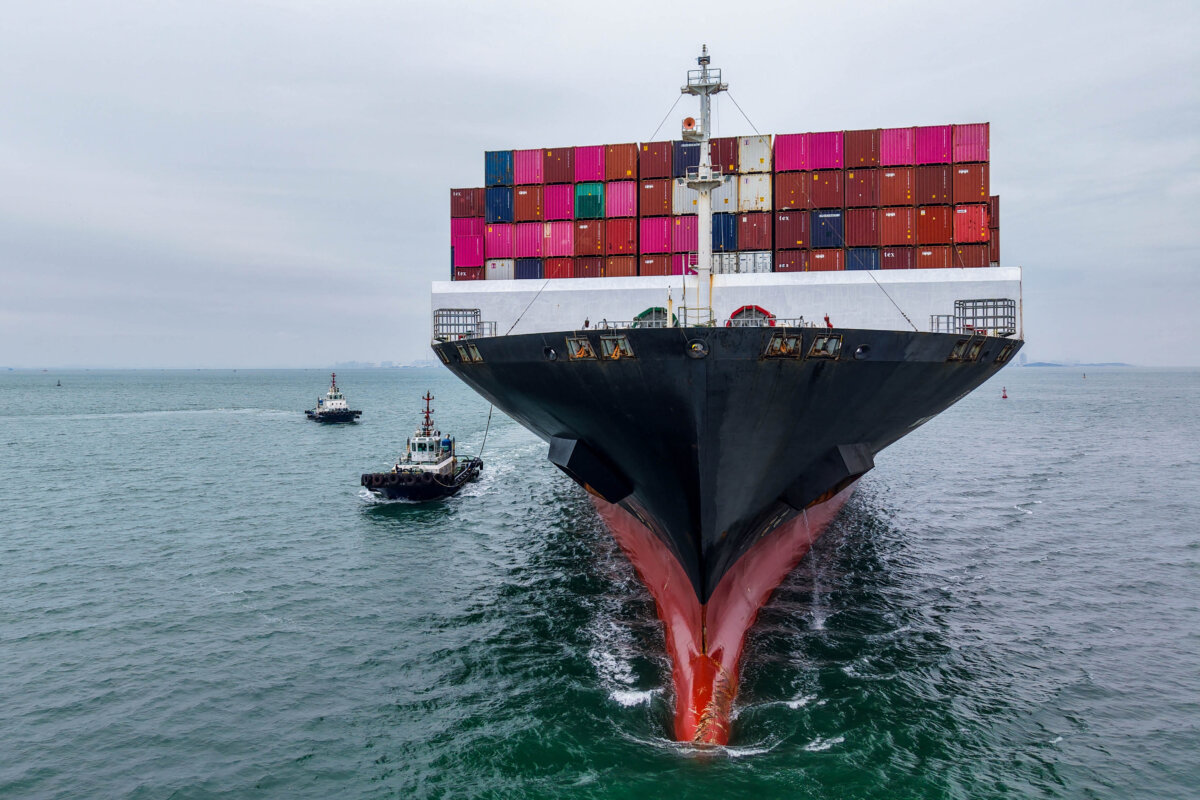A cargo ship sails into the port in Qingdao, in China's eastern Shandong Province on Oct. 13, 2025. (-/AFP via Getty Images)