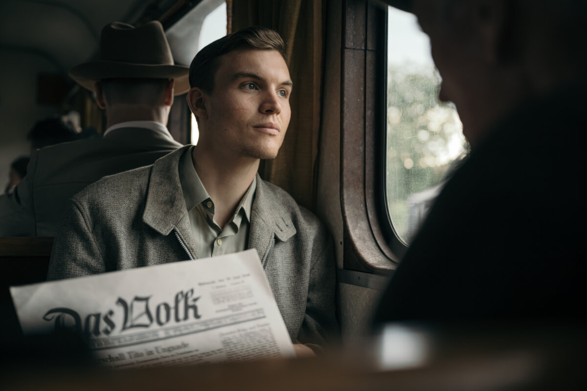Young Mormon Helmut Hűbener (Ewan Horrocks) produces pamphlets to counter Nazi propaganda, in "Truth & Treason." (Angel Studios)