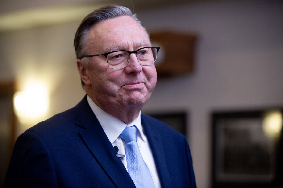 Progressive Conservative Leader Tony Wakeham takes questions from the media in the foyer of the House of Assembly in St. John's on Jan. 7, 2025. (The Canadian Press/Paul Daly)