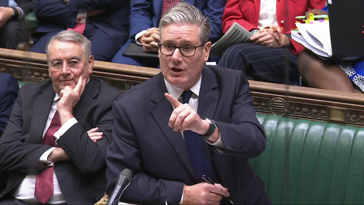 Prime Minister Sir Keir Starmer speaking during Prime Minister's Questions in the House of Commons in London on Oct. 15, 2025. (House of Commons/UK Parliament/PA)