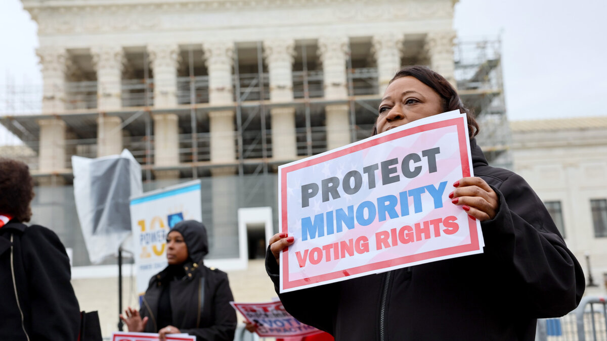 Black Louisiana voters and civil rights advocates call on the Supreme Court to uphold a state congressional map in Louisiana v. Callais at Supreme Court of the United States in Washington on March 24, 2025. (Jemal Countess/Getty Images for Legal Defense Fund)