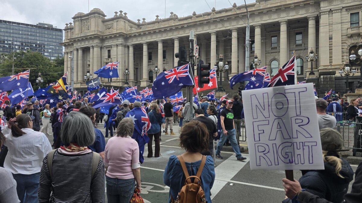 The second "March for Australia" rally against immigration policy in Melbourne, Australia, on Oct. 19, 2025. (Henry Jom/The Epoch Times)