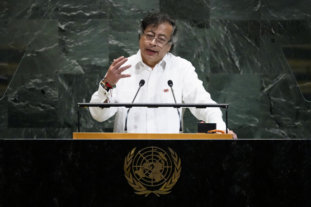 Colombian President Gustavo Petro Urrego addresses the 80th session of the United Nations General Assembly at U.N. headquarters in New York City on Sept. 23, 2025. (Pamela Smith/AP Photo)