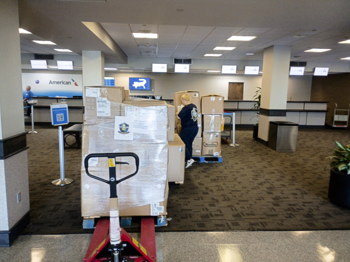 Boxes of supplies are prepared to be sent to Alaska by the United Cajun Navy in Baton Rouge, La., on Oct. 18, 2025. (Courtesy of the United Cajun Navy)