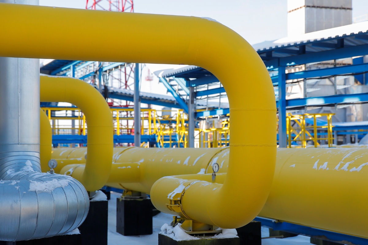 Gas pipelines at the Atamanskaya compressor station, facility of Gazprom's Power Of Siberia project outside the far eastern town of Svobodny, Russia, on Nov. 29, 2019. (Maxim Shemetov/Reuters)