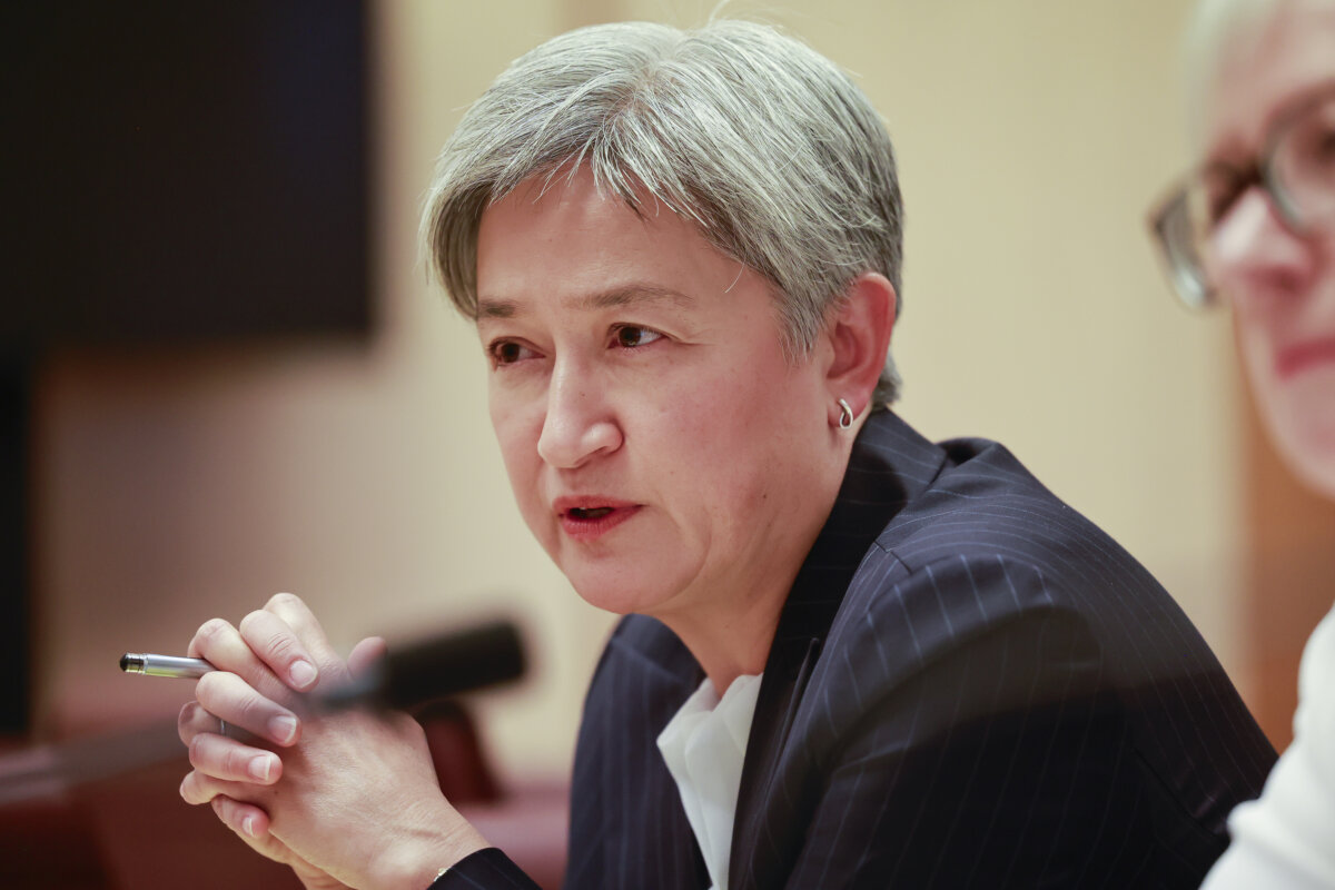 Foreign Minister Penny Wong answers questions in the Senate Finance and Public Administration Legislation Committee in Canberra, Australia on Oct. 7, 2025. (Hilary Wardhaugh/Getty Images)