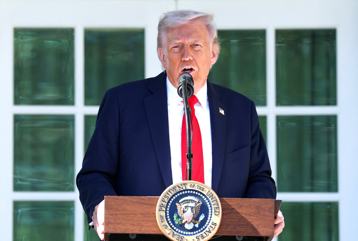 President Donald Trump delivers remarks during a luncheon in the Rose Garden of the White House on Oct. 21, 2025. (Anna Moneymaker/Getty Images)