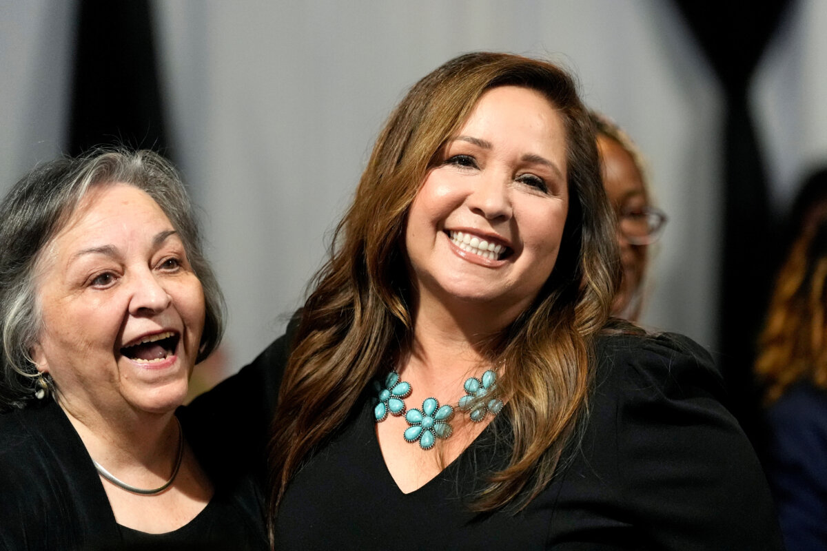 Arizona Democratic candidate Adelita Grijalva (R) smiles as she celebrates with her mother Ramona Grijalva after being declared the winner against Republican Daniel Butierez to fill the Congressional District 7 seat held by the late Rep. Raúl Grijalva in a special election in Tucson, Ariz., on Sept. 23, 2025. (Ross D. Franklin/AP Photo)