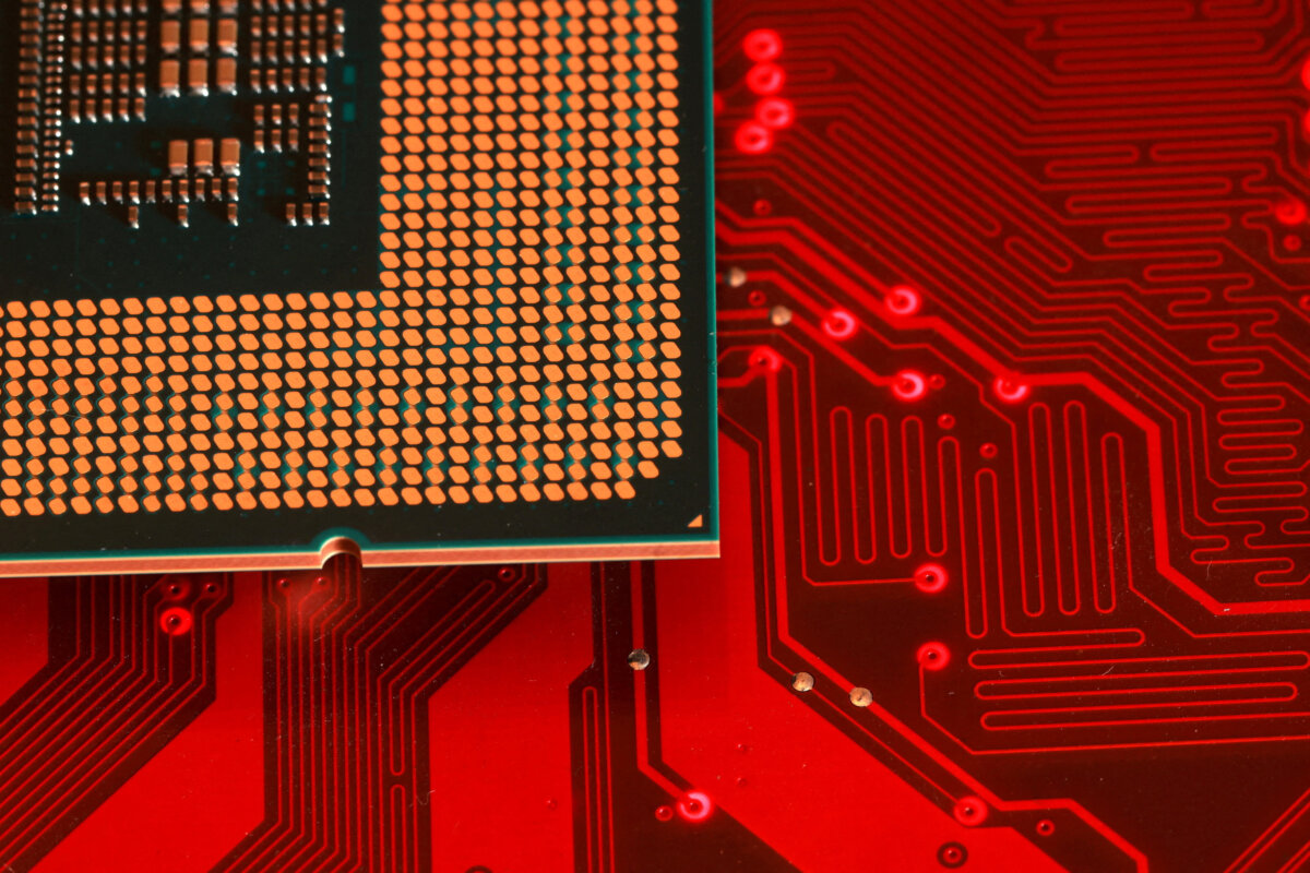 Computer motherboard and chip appear in this illustration taken on Aug. 25, 2025. (Dado Ruvic/Reuters)