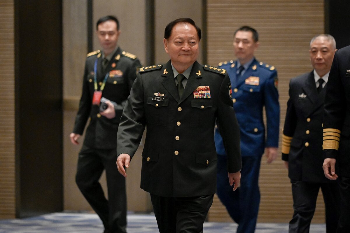 Zhang Youxia, China's vice chairman of the Central Military Commission (center), arrives for a group photo before the opening ceremony of the 19th Western Pacific Naval Symposium in Qingdao, Shandong Province, China, on April 22, 2024. (Wang Zhao/AFP via Getty Images)