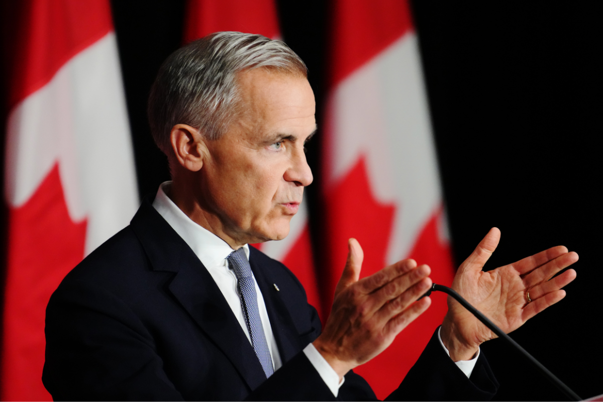 Canadian Prime Minister Mark Carney makes a live address on Canada's plan to build a stronger economy in advance of the 2025 Budget, at the University of Ottawa in Ottawa, Canada, on Oct. 22, 2025. (Sean Kilpatrick/The Canadian Press via AP)