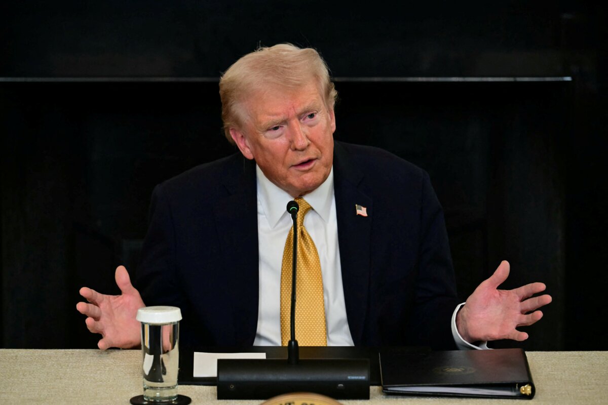 U.S. President Donald Trump speaks during a law enforcement roundtable in the State Dining Room of the White House in Washington on Oct. 23, 2025. (Jim Watson/AFP via Getty Images)
