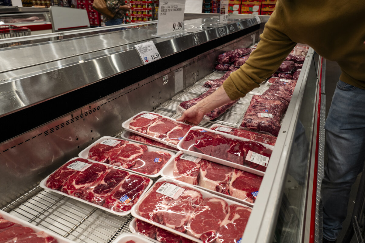 Beef meat at a grocery store in Elkridge, Md., on Oct. 24, 2025. (Madalina Kilroy/The Epoch Times)