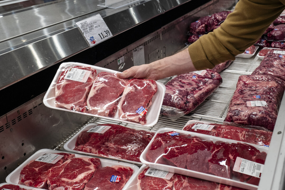 Beef at a grocery store in Elkridge, Md., on Oct. 24, 2025. (Madalina Kilroy/The Epoch Times)