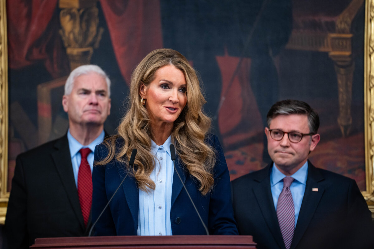 Administrator of the Small Business Administration, Kelly Loeffler, speaks during a press conference in Washington on Oct. 27, 2025. (Madalina Kilroy/The Epoch Times)