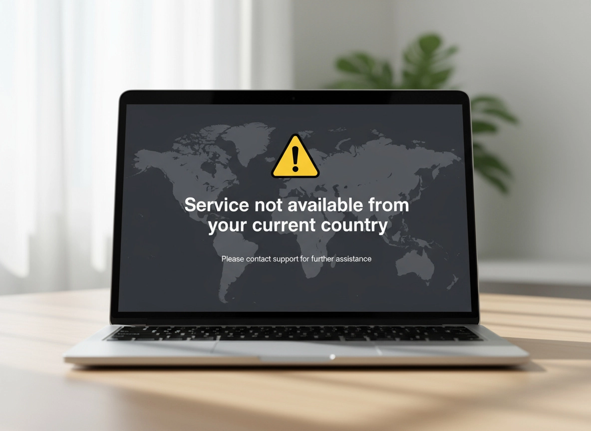 A laptop who's access is blocked due to accessing through an ineligible region.