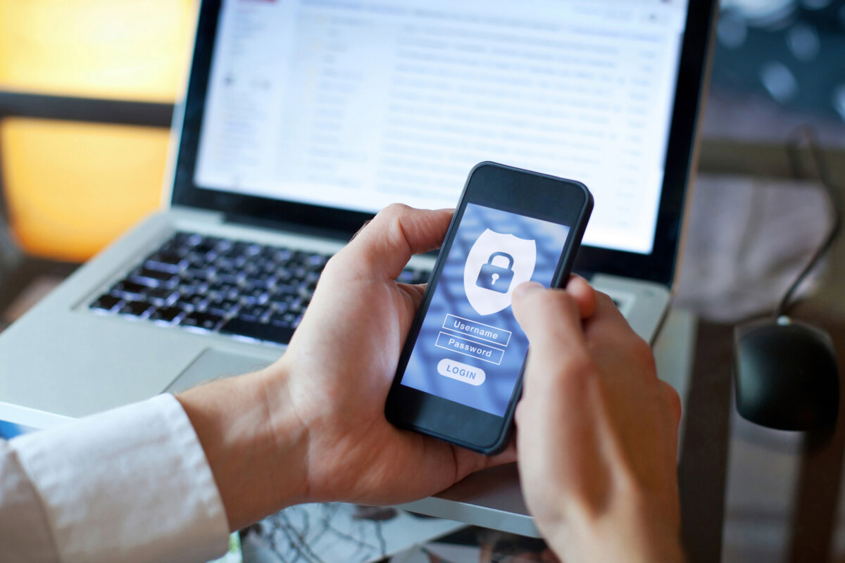 Data security concept, mobile application access, login and password