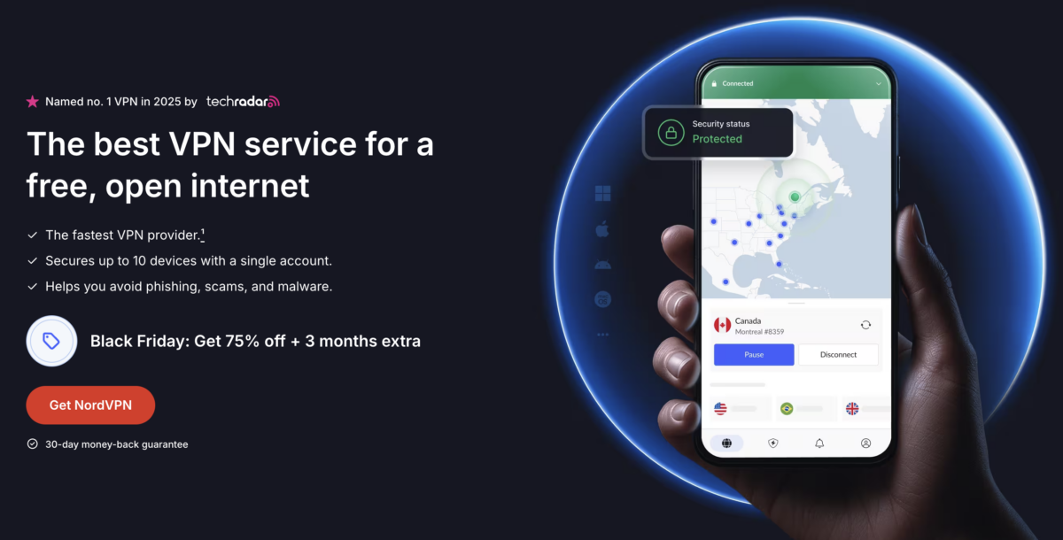 NordVPN website hero section