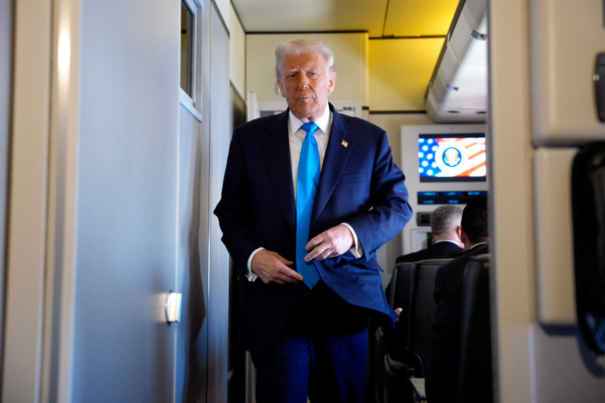 President Donald Trump reacts aboard Air Force One en route to South Korea, in Japan on Oct. 29, 2025. (Andrew Harnik/Getty Images)