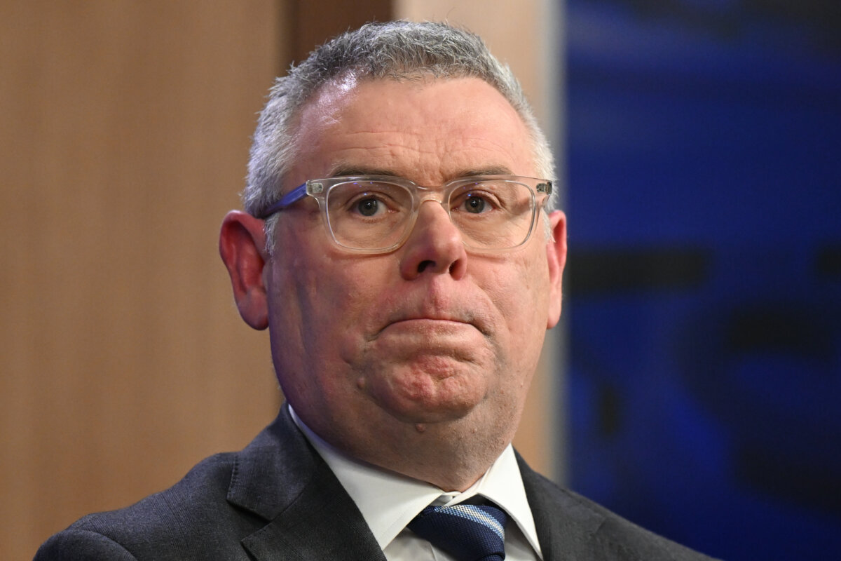 Australian Environment Minister Murray Watt at the National Press Club in Canberra, Australia on Oct. 30, 2025. (AAP Image/Lukas Coch)