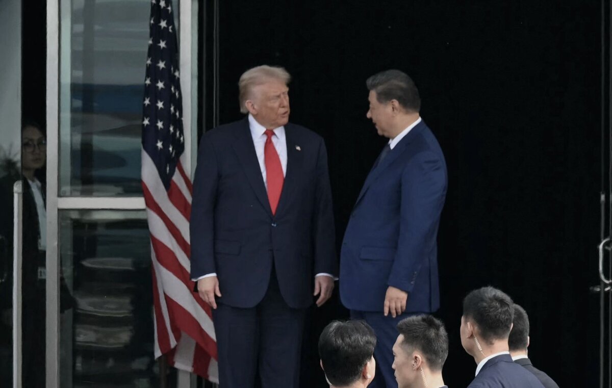 US President Donald Trump (centre, L) and China's President Xi Jinping (centre, R) leave after their talks at the Gimhae Air Base, located next to the Gimhae International Airport in Busan on October 30, 2025. US President Donald Trump and China's leader Xi Jinping opened on October 30 their first face-to-face meeting in six years, seeking a truce to end a trade war that has roiled the world economy. (Photo by ANDREW CABALLERO-REYNOLDS / AFP via Getty Images)