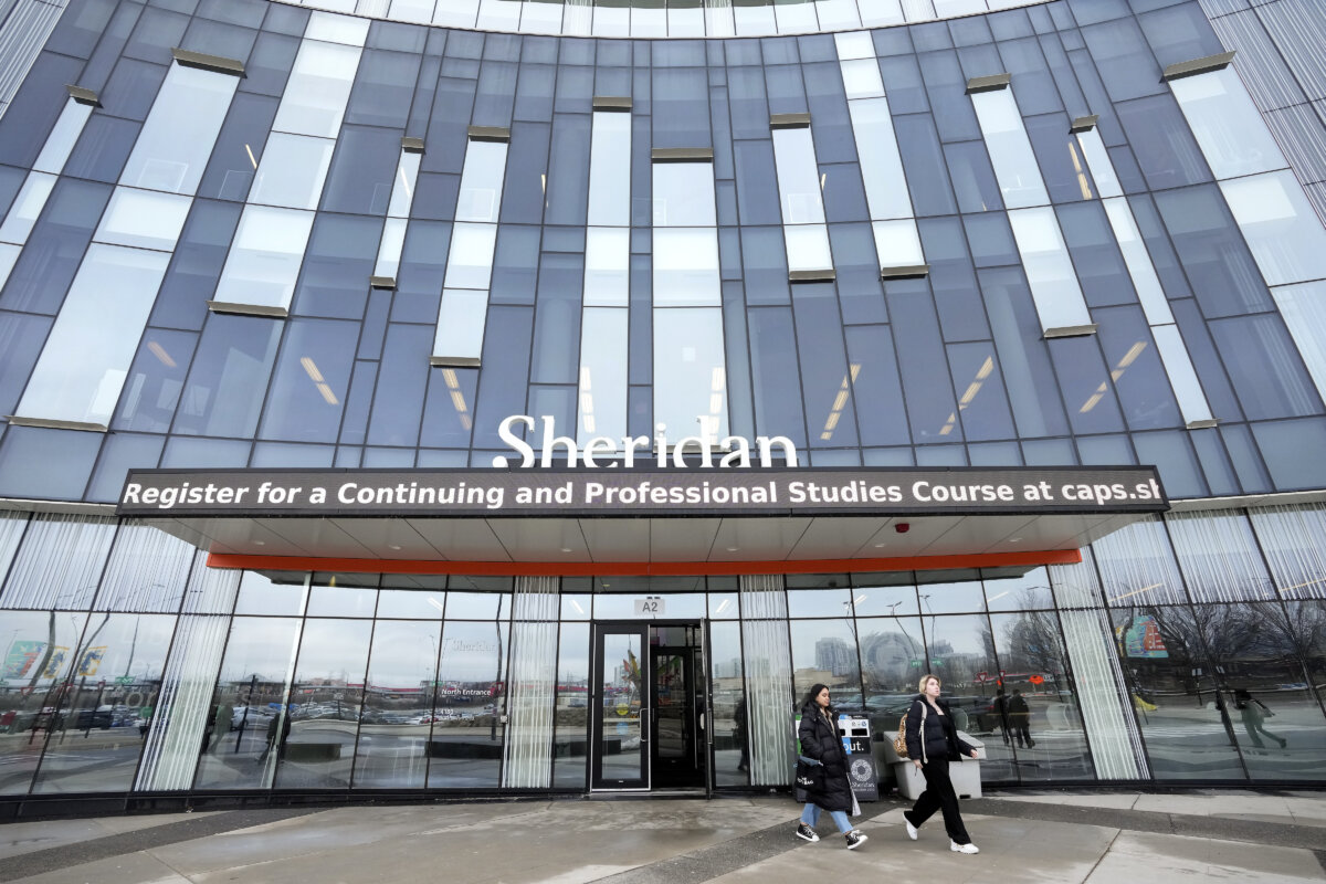 People leave Sheridan College's Hazel McCallion Campus in Mississauga, Ont., on Jan. 26, 2024. (The Canadian Press/Nathan Denette)