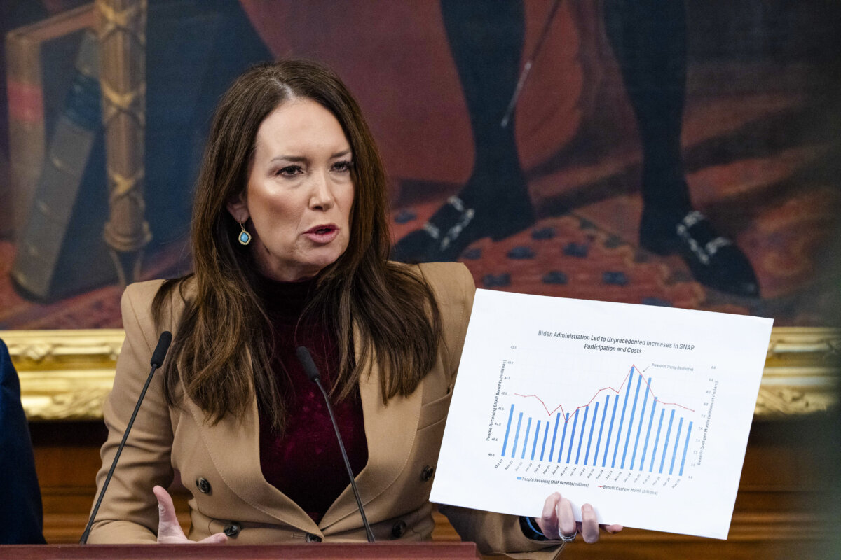 Agriculture Secretary Brooke Rollins speaks at a press conference during the 31st day of the government shutdown in Washington on Oct. 31, 2025. (Madalina Kilroy/The Epoch Times)
