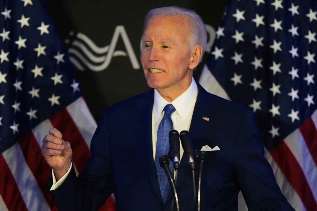 Former President Joe Biden speaks in Chicago on April 15, 2025. (Nam Y. Huh/AP Photo)