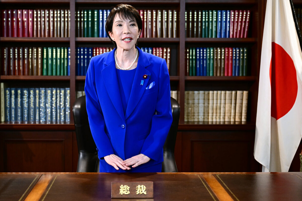 Sanae Takaichi, the newly elected leader of Japan's ruling party, the Liberal Democratic Party, at the party leader's office in Tokyo on Oct. 4, 2025. (Yuichi Yamazaki/AP)