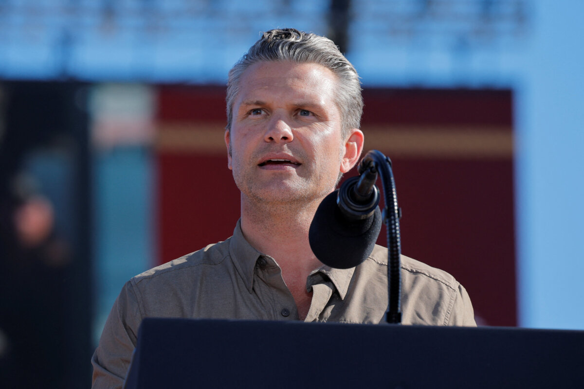 Secretary of War Pete Hegseth speaks at the 250th anniversary celebration of the U.S. Marine Corps at Camp Pendleton in California on Oct. 18, 2025. (Mike Blake/Reuters)