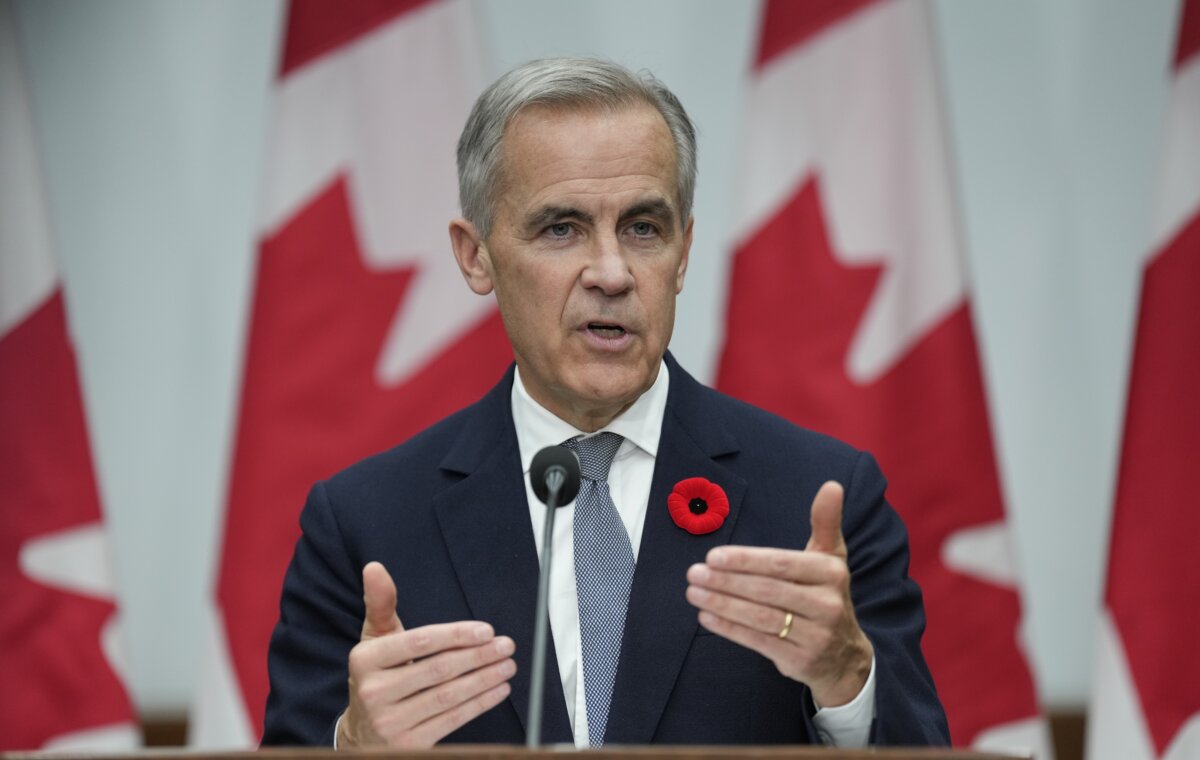 Prime Minister Mark Carney speaks during a news conference following the APEC Summit in Gyeongju, South Korea, on Nov. 1, 2025. (The Canadian Press/Adrian Wyld)