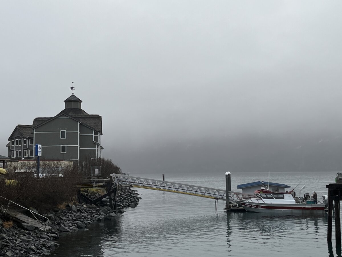 A charter boat moored in the port of Whittier, Alaska, on Nov. 3, 2025. (Allan Stein/The Epoch Times)