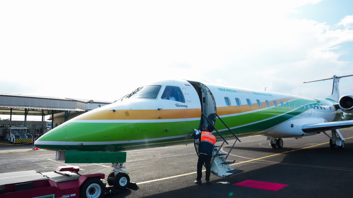 IMIP Airport officials inspect an aircraft after landing, in January 2024.