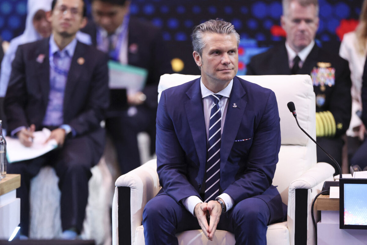U.S. War Secretary Pete Hegseth attends the defense ministers' high tea at the Association of Southeast Asian Nations Defense Ministers Meeting in Kuala Lumpur, Malaysia, on Nov. 1, 2025. (Hasnoor Hussain/Pool/AFP via Getty Images)