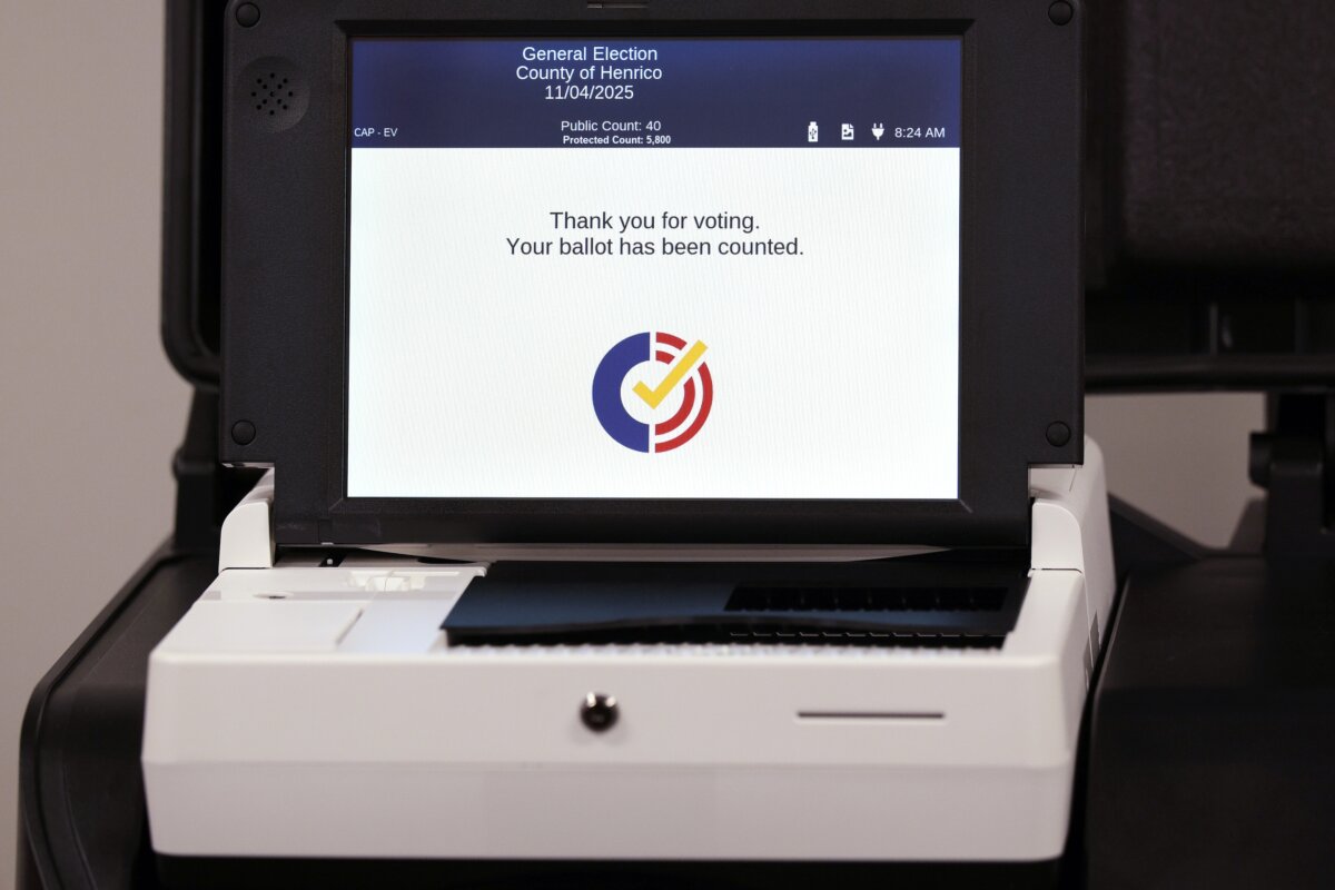 A machine confirms the casting of a ballot on the first day of early voting at the polling place at the Western Government Center in Henrico, Va., on Sept. 19, 2025. (Chip Somodevilla/Getty Images)