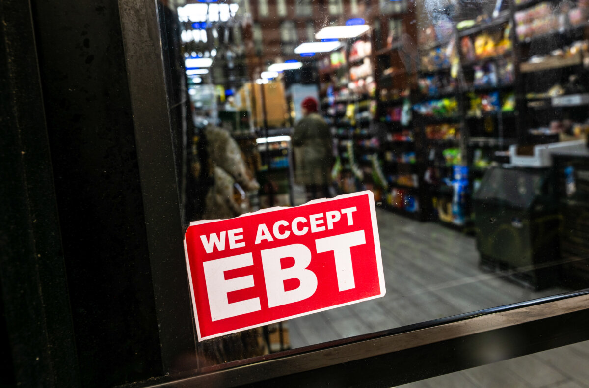 A store displays a sign about accepting electronic benefit transfer cards for Supplemental Nutrition Assistance Program purchases for groceries in New York City on Oct. 30, 2025. (Spencer Platt/Getty Images)