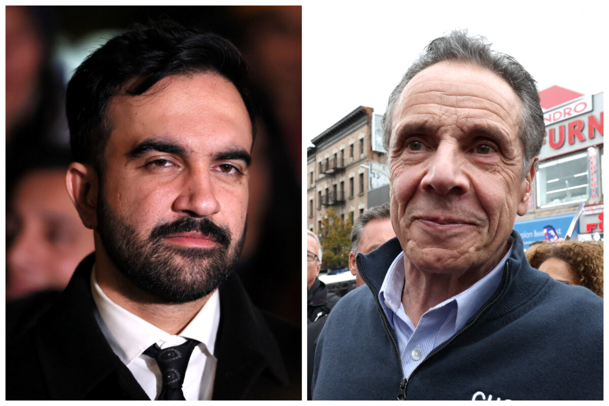 (Left) Democratic New York City mayoral candidate Zohran Mamdani attends a campaign event at Dutch Kills Playground in the Astoria neighborhood of the Queens borough in New York City on Nov. 3, 2025. (Right) Former New York Governor Andrew Cuomo, independent candidate for New York City mayor, makes a campaign stop in the Washington Heights neighborhood in the Manhattan borough of New York City on Nov. 3, 2025. (Michael M. Santiago/Getty Images; Timothy A. Clary/AFP via Getty Images)