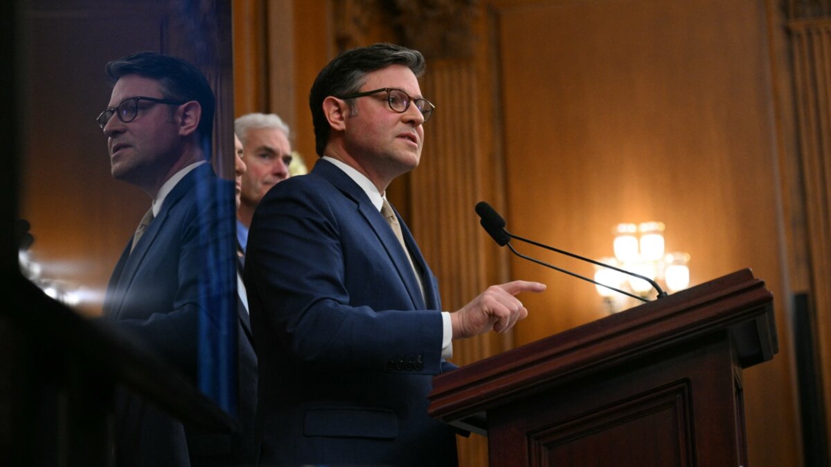 Speaker of the House Mike Johnson (R-La.) speaks during a news conference at the U.S. Capitol on Nov. 3, 2025. (Jim Watson/AFP via Getty Images)