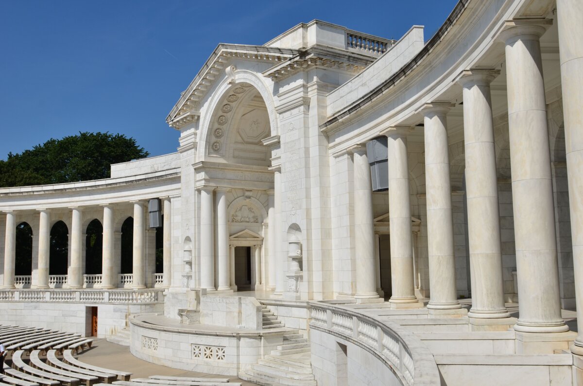 View of the Vermont Danby marble colonnade of Arlington National Cemetery’s Memorial Amphitheater, Arlington County, Va. (Orhan Cam/Shutterstock)