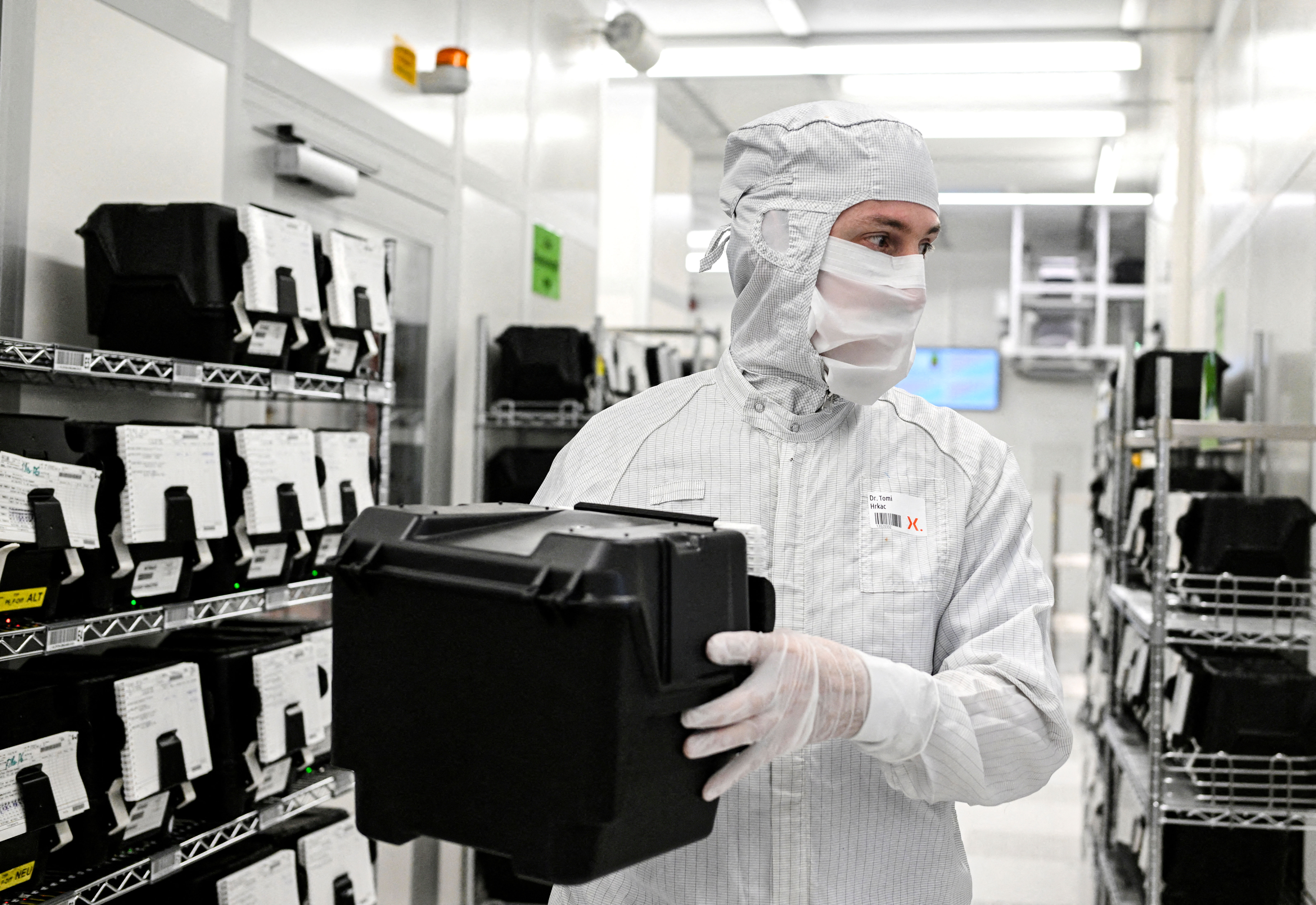 FILE PHOTO: Production line of Dutch semiconductor company Nexperia, in Hamburg