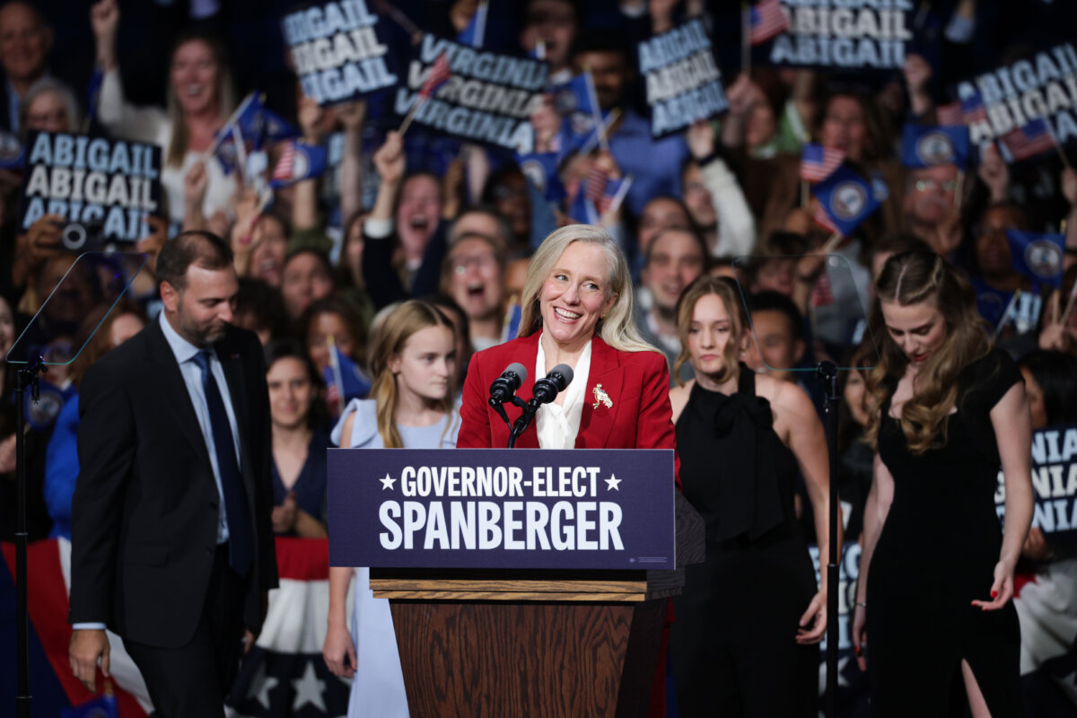 Virginia Democratic gubernatorial candidate, former Rep. Abigail Spanberger delivers remarks at her election night watch party at the Greater Richmond Convention Center in Richmond, Va., on Nov. 4, 2025 (Alex Wong/Getty Images)