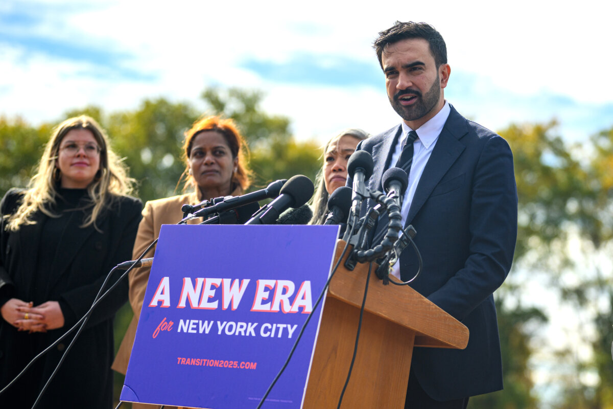 New York City Mayor-elect Zohran Mamdani speaks during a press conference at the Unisphere in Flushing Meadows Corona Park in the Queens borough of New York City on Nov. 5, 2025. (Alexi J. Rosenfeld/Getty Images)