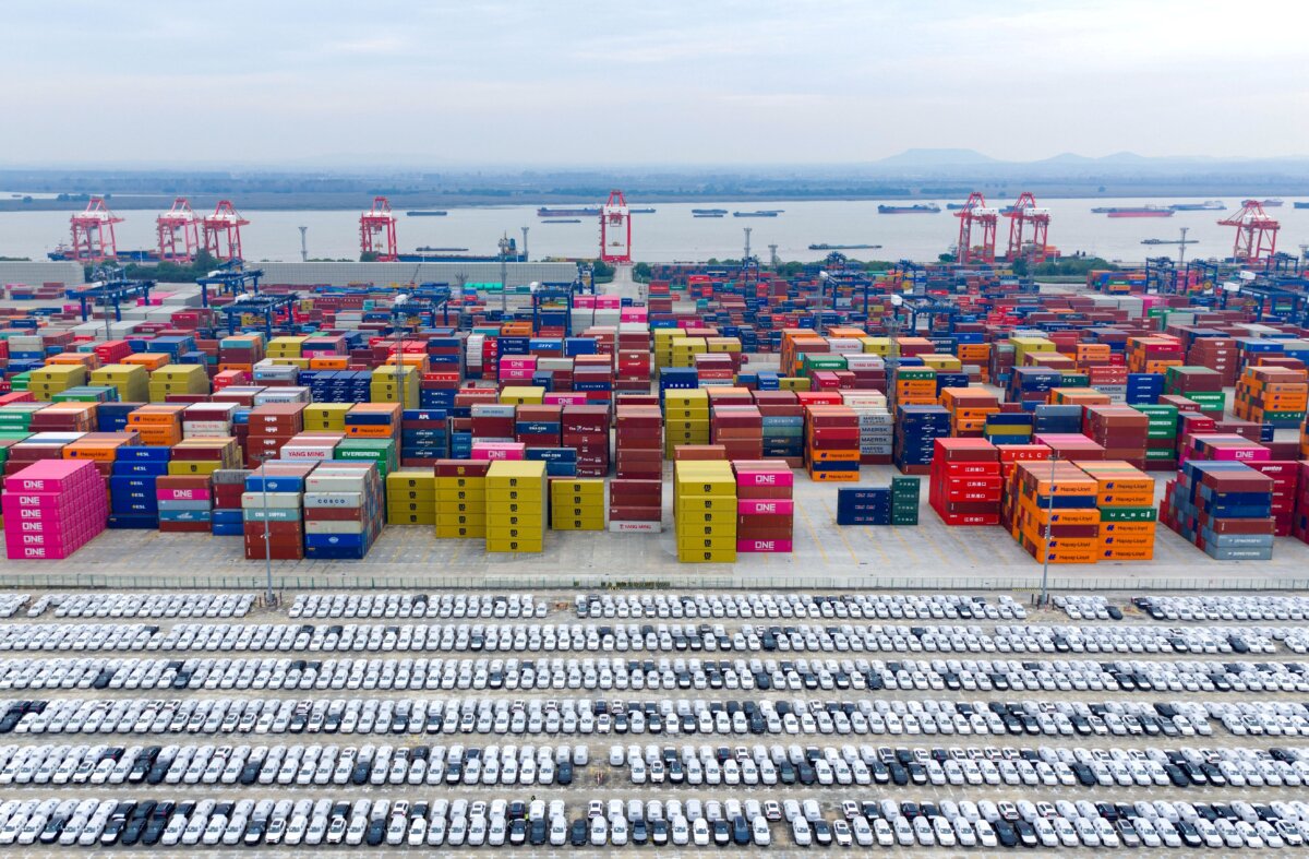 Cars waiting to be loaded for export in Nanjing port in Jiangsu Province, China, on Nov. 6, 2025. (STR/AFP via Getty Images)