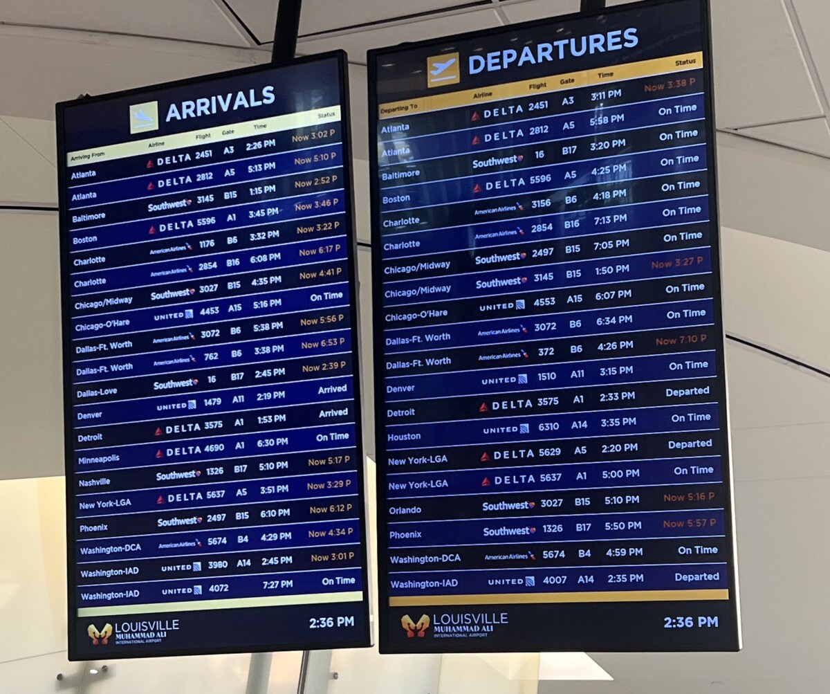 Louisville Muhammad Ali International Airport experienced delays and cancellations on Nov. 5, 2025 after the UPS cargo plane crashed. (Jacki Thrapp / The Epoch Times )