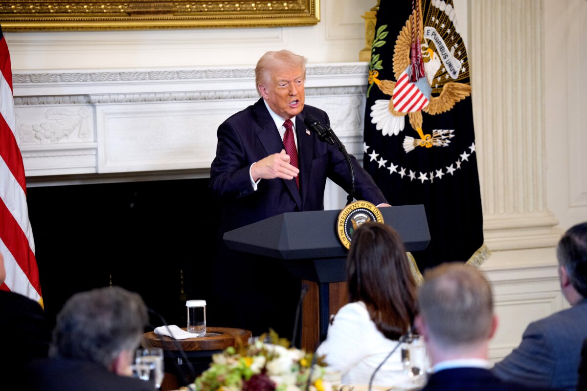 President Donald Trump speaks to Senate Republicans at a breakfast in the State Dining Room of the White House on Nov. 5, 2025. (Andrew Harnik/Getty Images)
