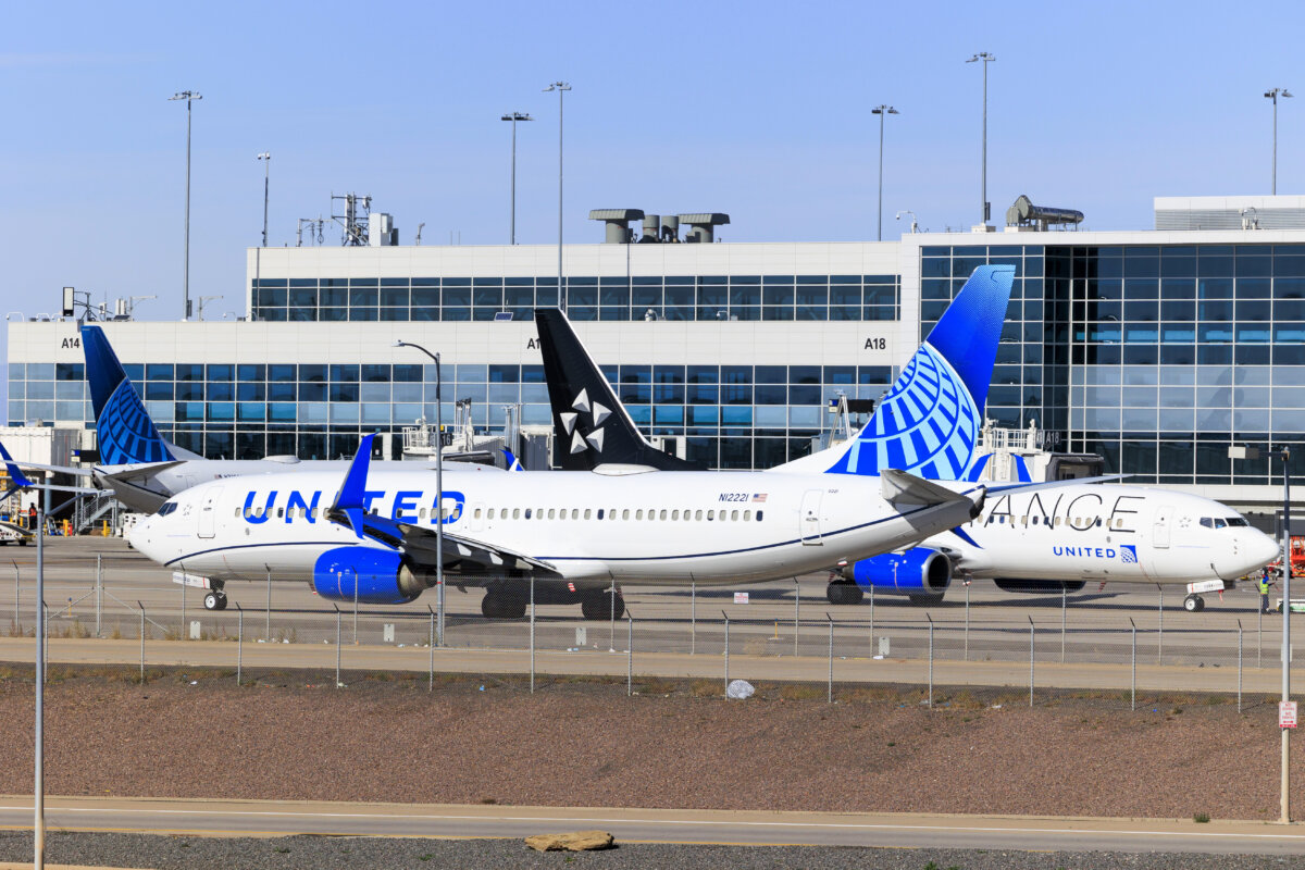 Airplanes arrive and depart from Denver International Airport in Denver, Colo., on Nov. 8, 2025. (Michael Ciaglo/Getty Images)
