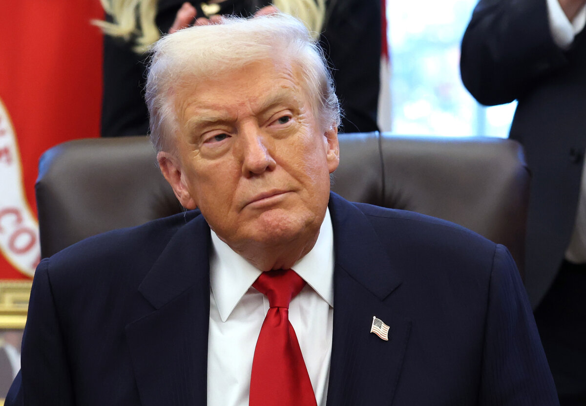 President Donald Trump looks on during the swearing-in ceremony of U.S. Ambassador to India Sergio Gor in the Oval Office of the White House on Nov. 10, 2025. (Anna Moneymaker/Getty Images)